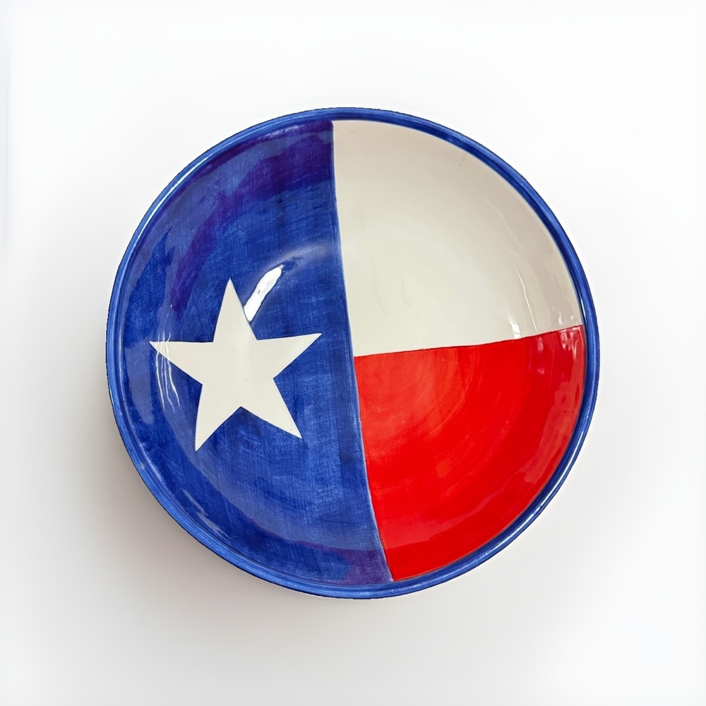 Totally Today Texas Flag Lone Star 12" Pasta Serving Bowl Ceramic Party EUC